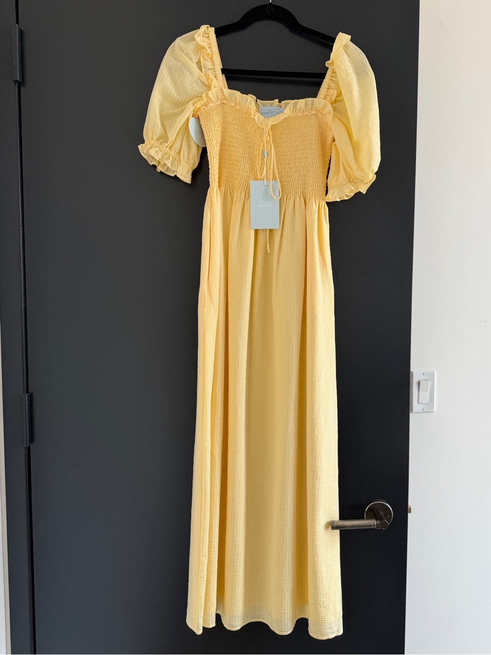 Hill House Yellow Smocked Maxi Dress with Puff Sleeves